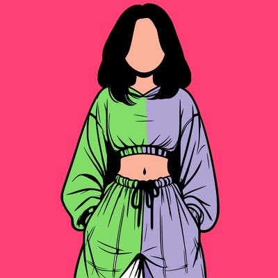 realistic girl faceless with baggy pants and a crop top