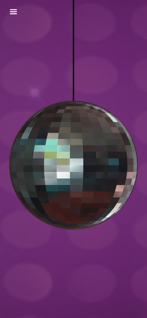 A shiny disco mirror ball reflecting light against a purple background.