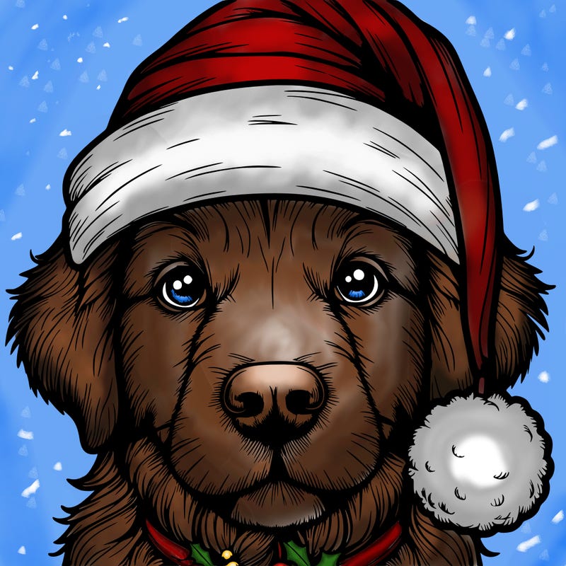 realistic dog with a christmas hat
