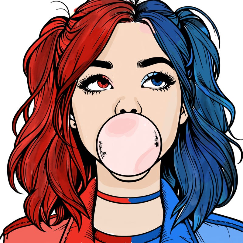 realististic girl blowing bubble -gum