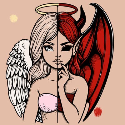 realistic angel half demon