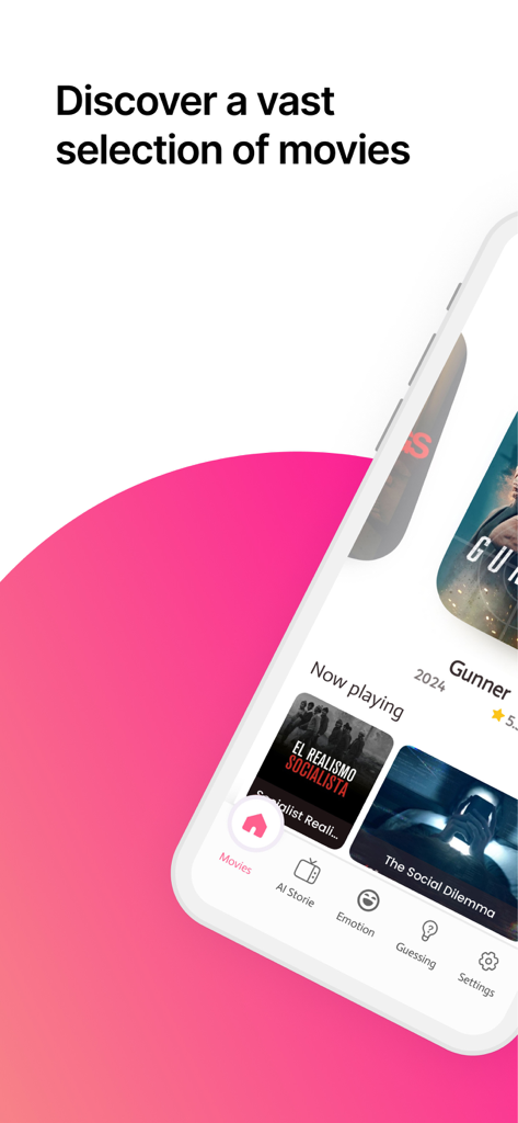 Interface de l'application Moto Auction montrant l'écran de découverte de films avec divers titres et un menu de navigation