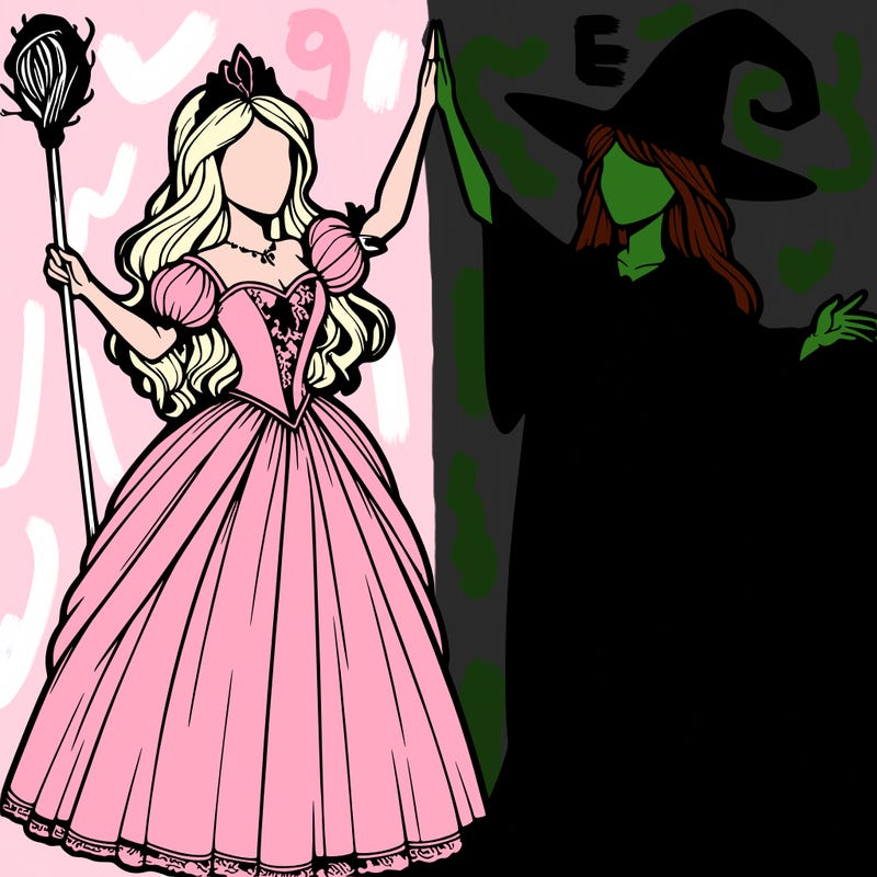 detailed realistic split of a princess and a witch