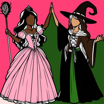 detailed realistic split of a princess and a witch