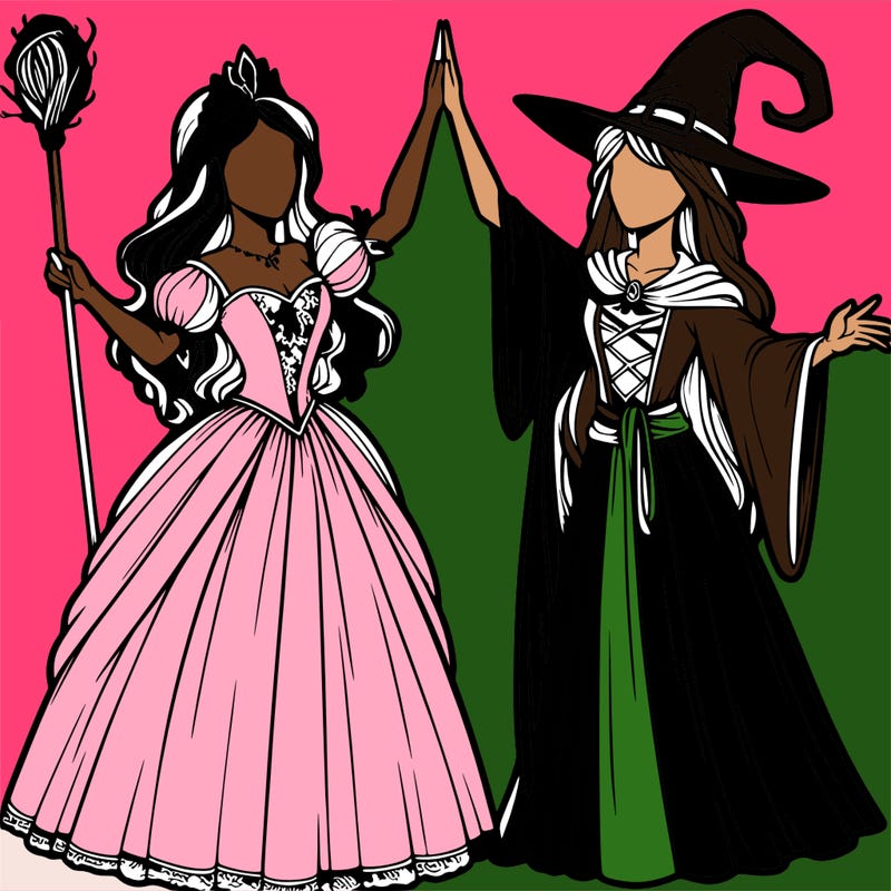 detailed realistic split of a princess and a witch