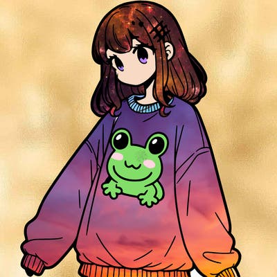 girl wearing frogging sweatshirt