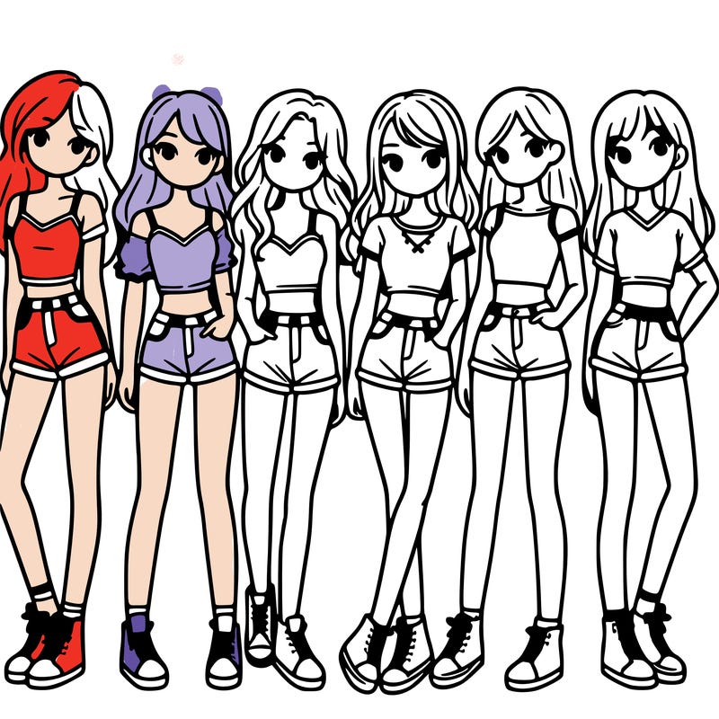 a group of girls wearing crop tops and shorts