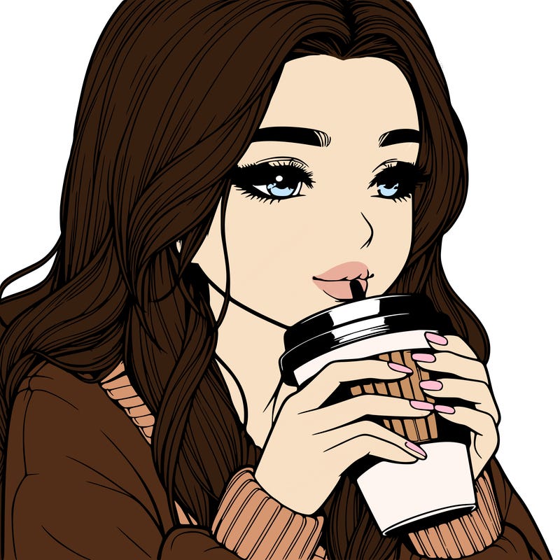realistic girl drinking coffee