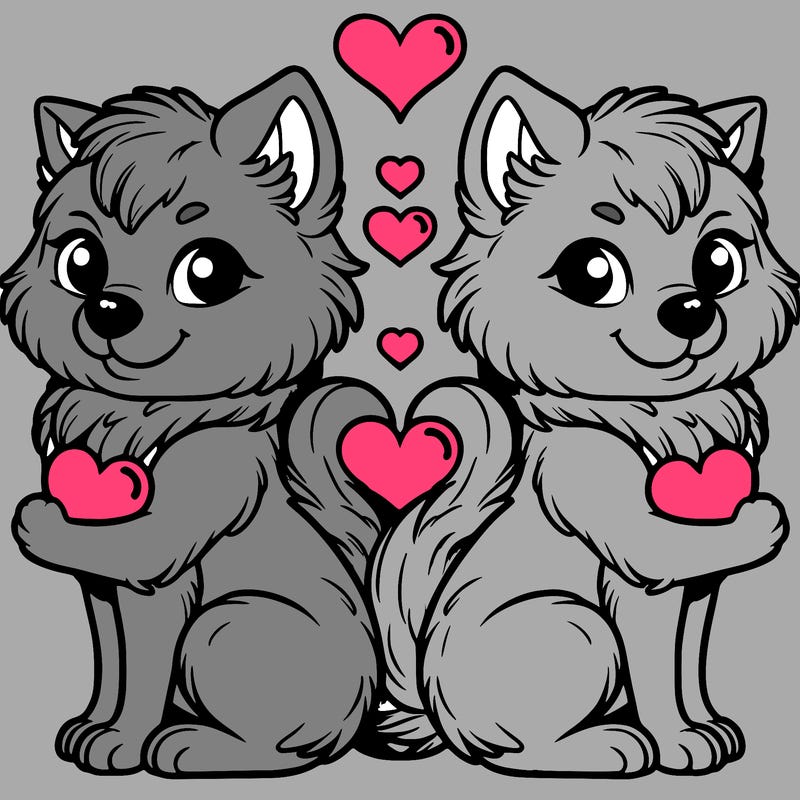 2 wolves back to back with hearts