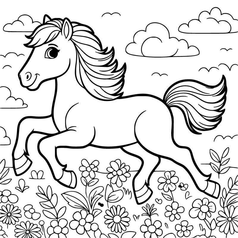 horse galloping flowers