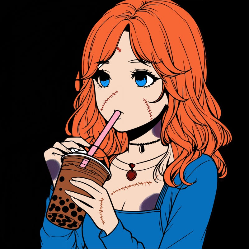 realistic girl drinking boba tea