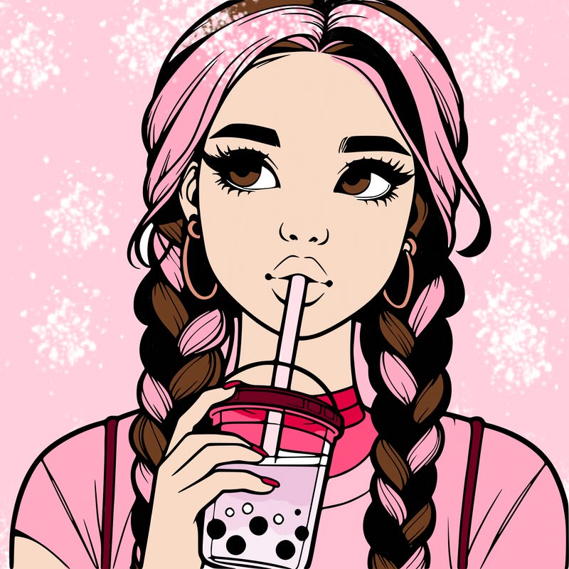 realistic girl with braided hair drinking boba