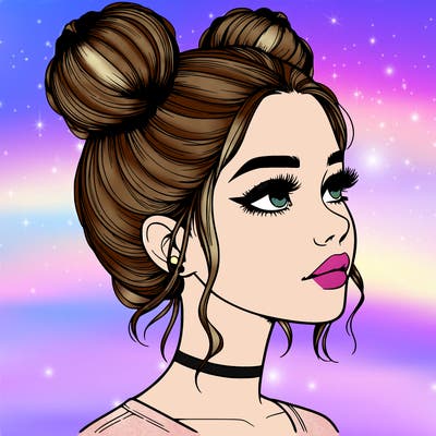 realistic girl with buns on the top of her head