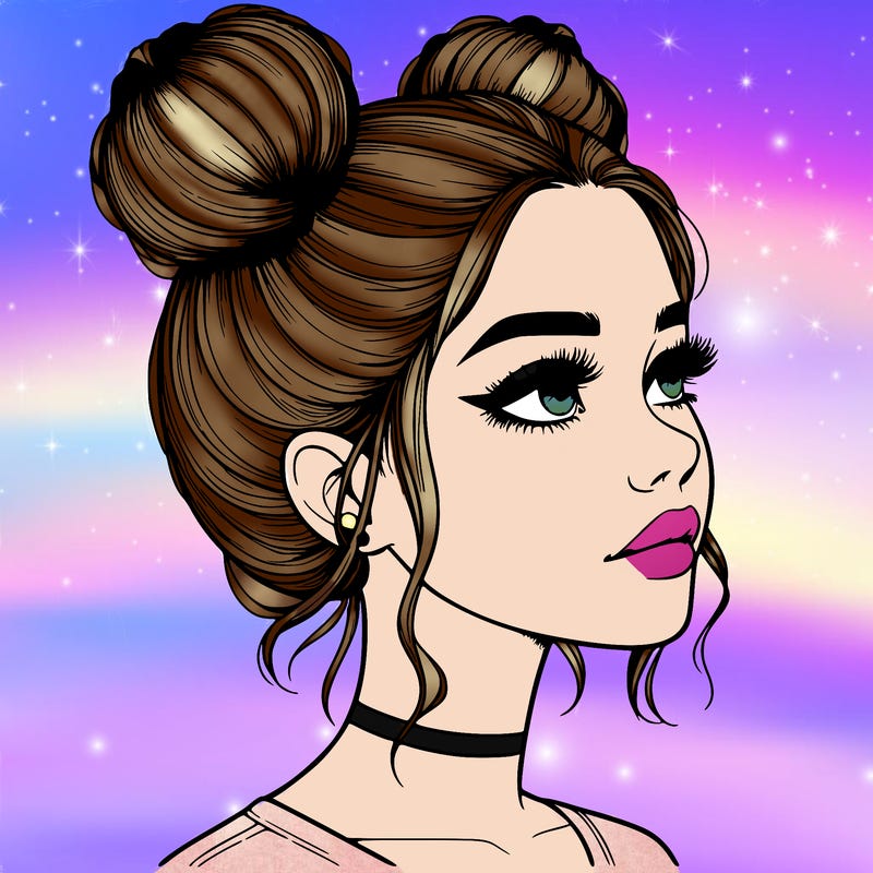 realistic girl with buns on the top of her head