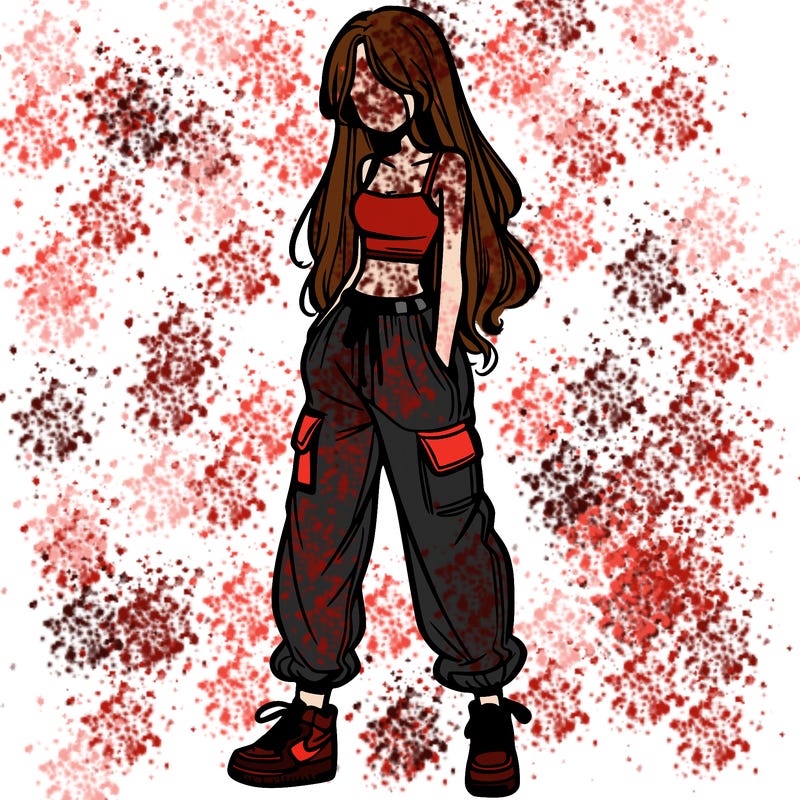 girl in baggy pants crop top and long hair