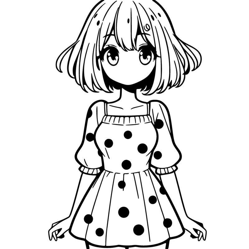 anime girl with bob hair short dot dress