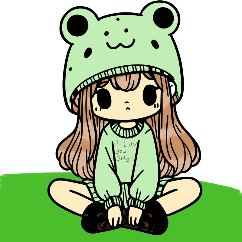 a girl wearing a frog hat and some frog socks