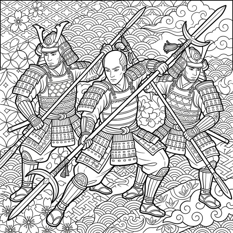 Immerse yourself in the world of ancient Japan with this captivating coloring page featuring formidable Yari Spearsmen. Designed for teens, it offers a challenging and rewarding artistic experience.