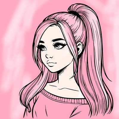 realistic girl with a high ponytail