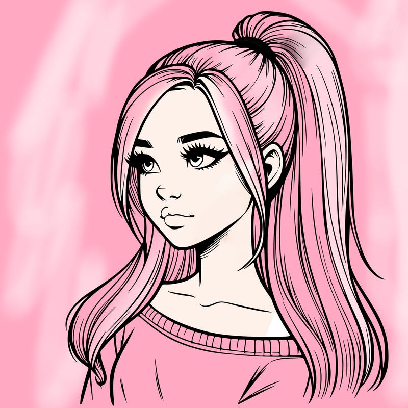 realistic girl with a high ponytail