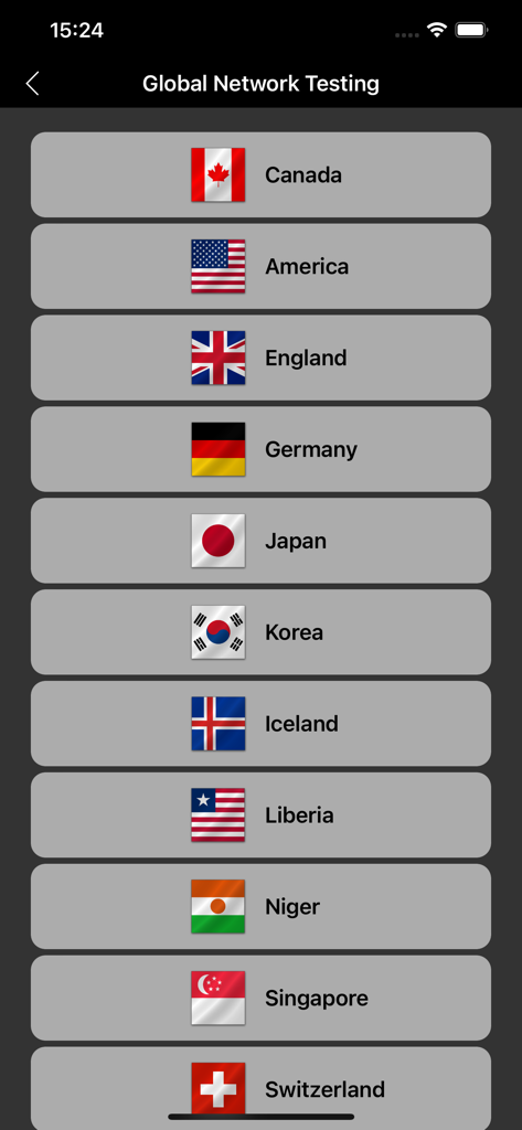 Shadowlink Plus global network testing country selection screen