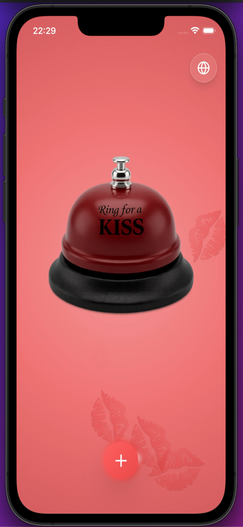 Ring For A Kiss - A virtual red service bell with the text Ring for a KISS on a pink background