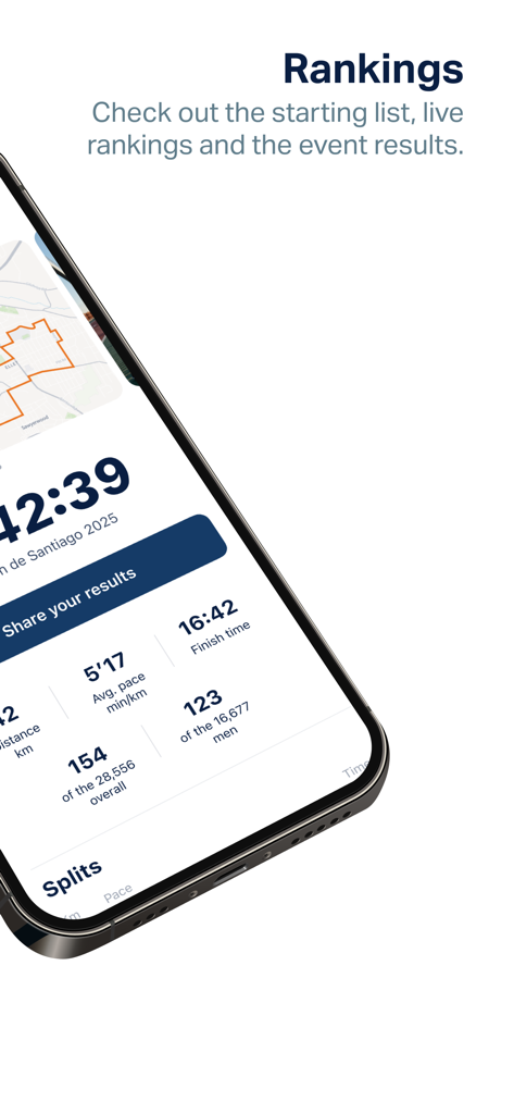 Maratón de Santiago - Maraton de Santiago app interface showing live rankings and race results