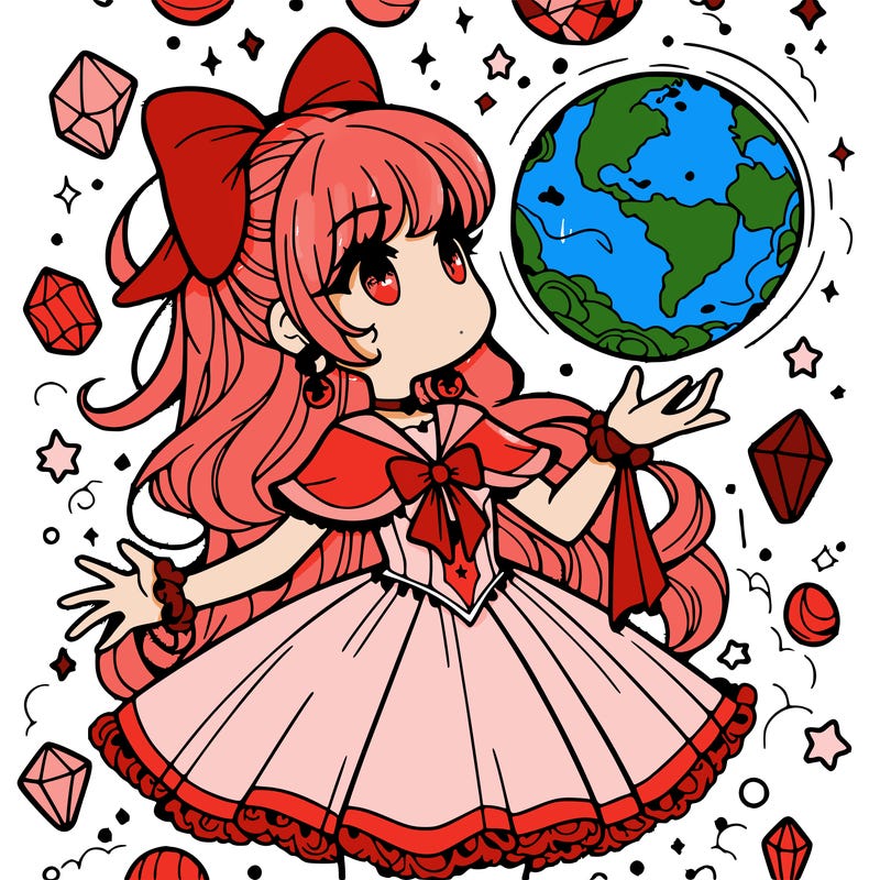 magical girl with floating orb in hand  crystals everywhere.