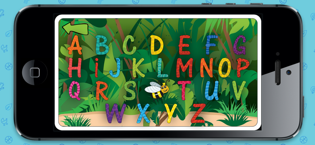 Little Bee ABC Fun - Colorful A to Z alphabet chart with a jungle background in the Little Bee ABC Fun app
