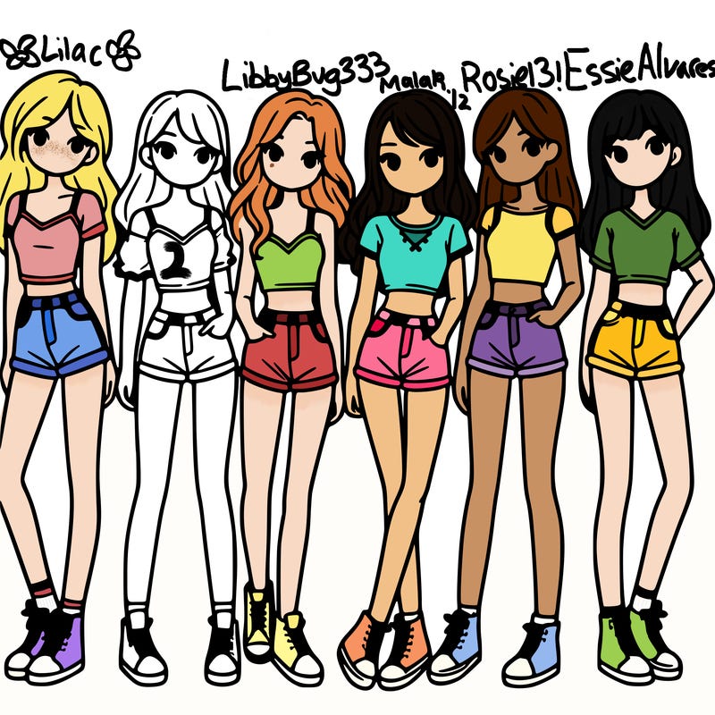 a group of girls wearing crop tops and shorts