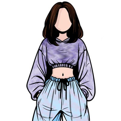 realistic girl faceless with baggy pants and a crop top