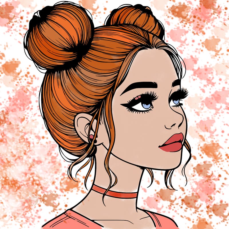 realistic girl with buns on the top of her head