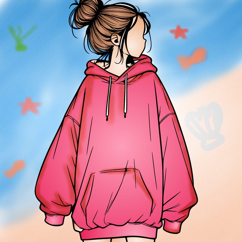 realistic girl with a oversized sweatshirt on and a bun