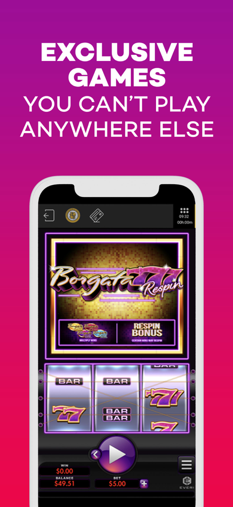 Smartphone displaying the exclusive Borgata 777 Respin slot game within the Borgata Casino real money app.