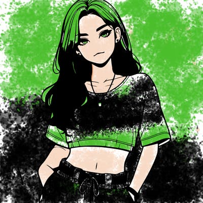 realistic girl witha crop top and baggy pants