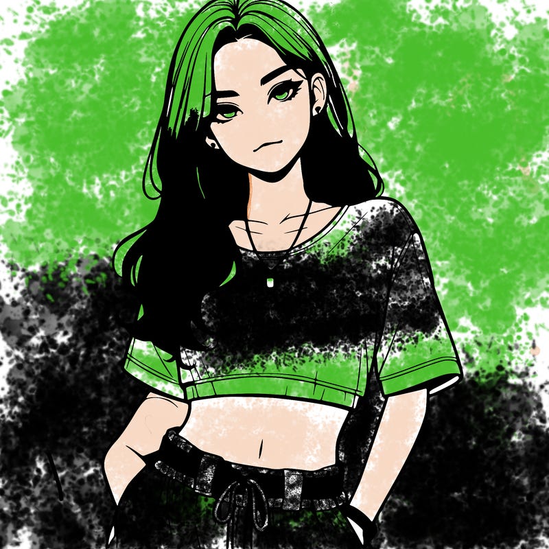 realistic girl witha crop top and baggy pants