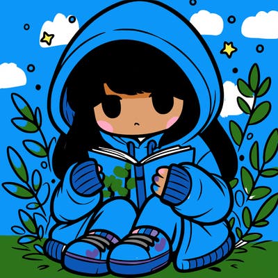 girl in oversized hoodie reading a book