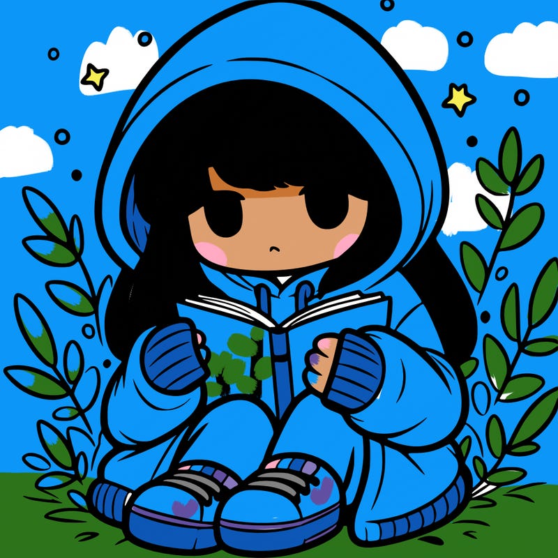 girl in oversized hoodie reading a book