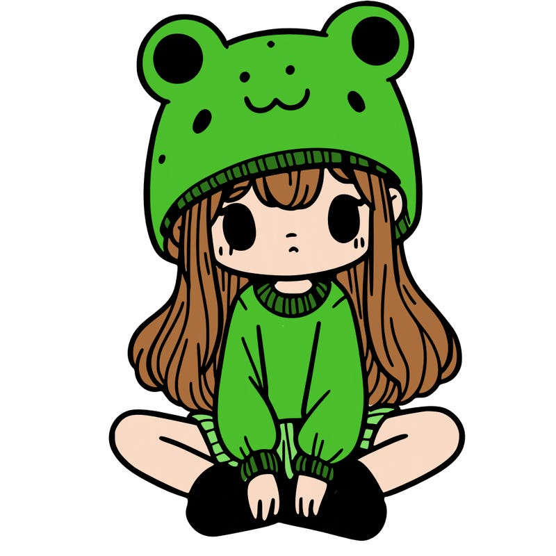 a girl wearing a frog hat and some frog socks