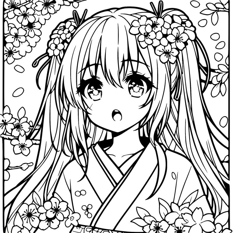 anime girl with cherry blossom