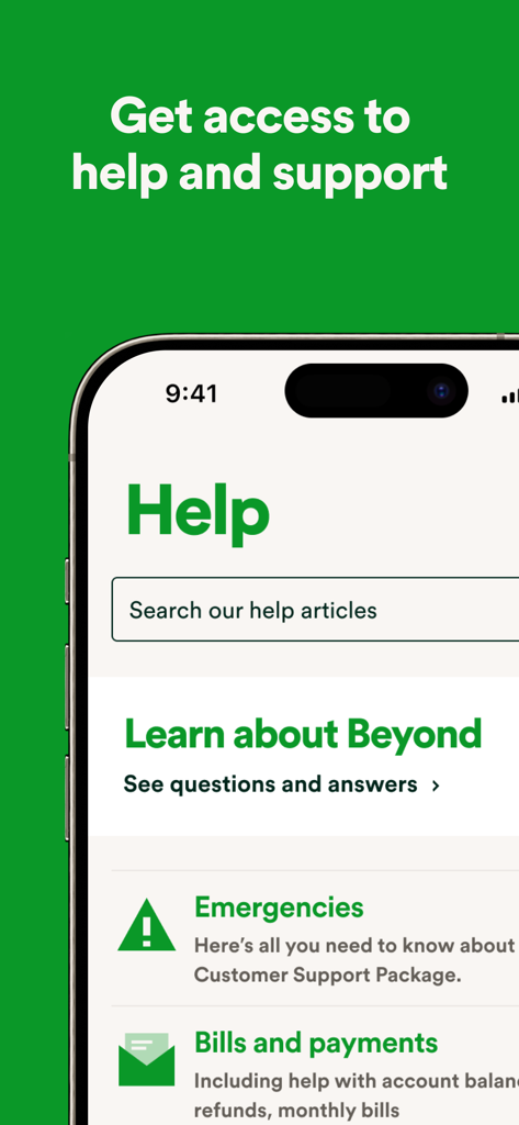 Pantalla de ayuda y soporte de la aplicación móvil OVO Energy
