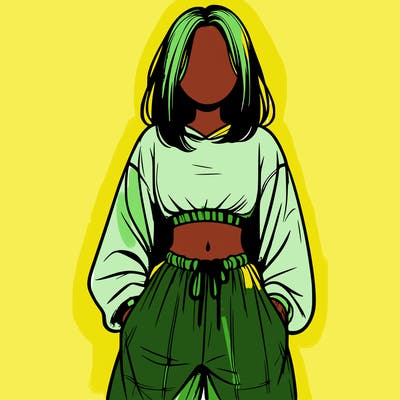 realistic girl faceless with baggy pants and a crop top