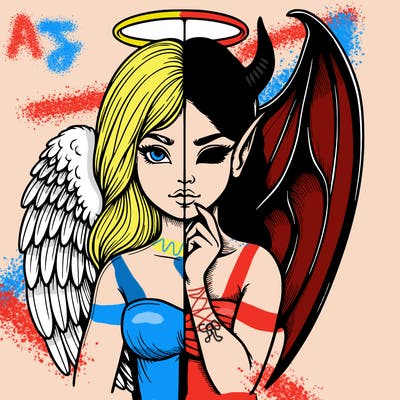realistic angel half demon