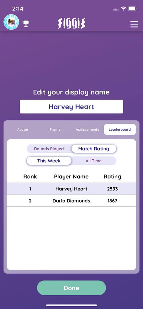 Figgie By Jane Street - A screenshot of the Figgie app showing the competitive leaderboard and match ratings for top players.