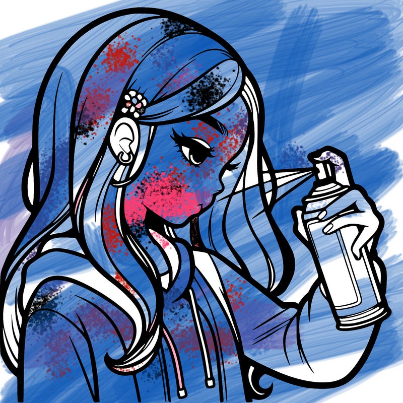a realistic girl spray painting