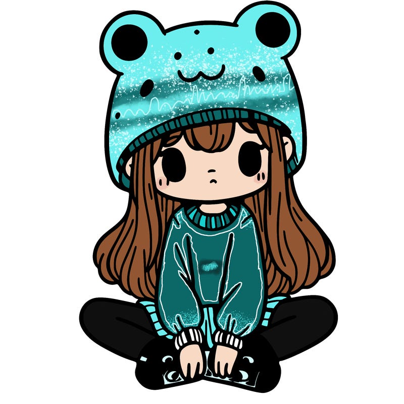 a girl wearing a frog hat and some frog socks
