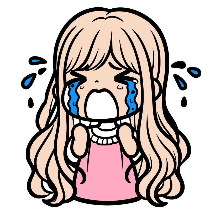 a girl crying with long hair