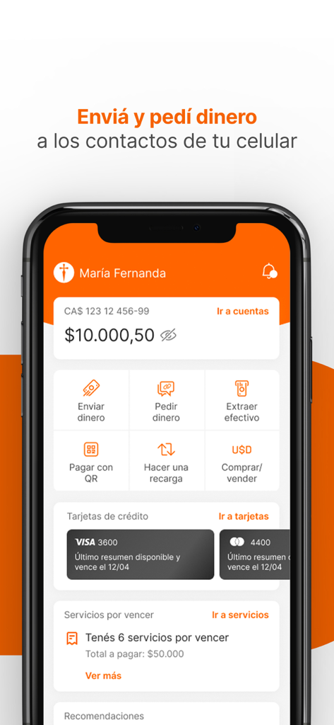 Galicia - El banco en tu celu - Panel principal de la app de banca móvil de Galicia que muestra el saldo de la cuenta y las opciones de transacciones