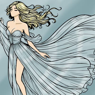 realistic woman in dress flowing the the wind