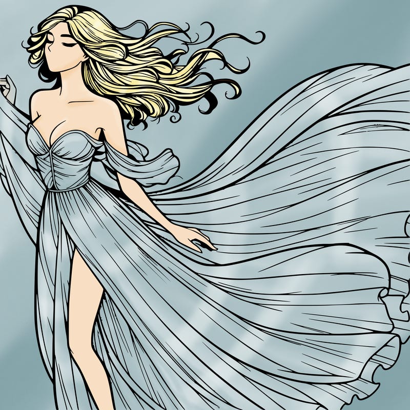 realistic woman in dress flowing the the wind